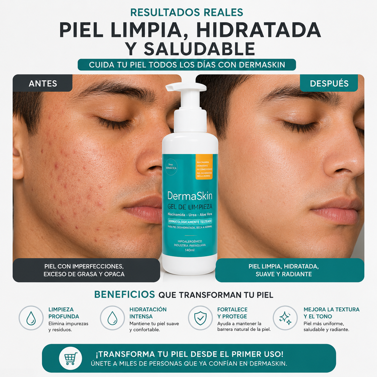 DERMASKIN™| GEL DE LIMPIEZA E HIDRATACION PROFUNDA 100% EFECTIVO