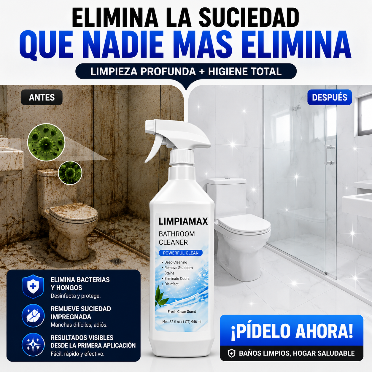 LimpiaMax™|Desincrusta suciedad y elimina bacterias 100% efectivo