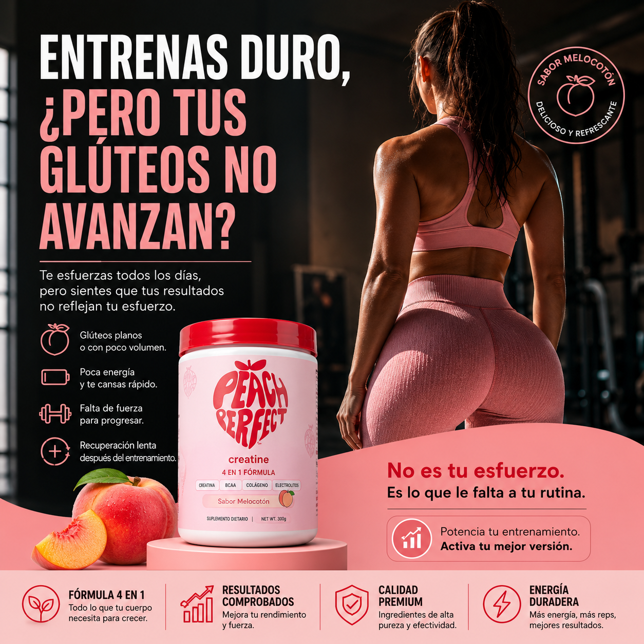 PEACH PRO | CREATINA AUMENTA GLUTEOS Y RECUPERA1 ENERGIA 100% EFECTIVO